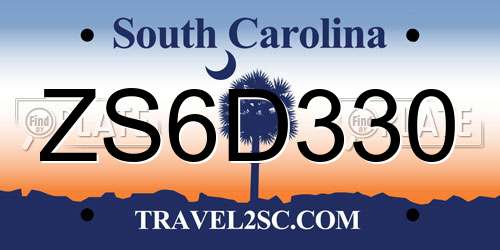 ZS6D330 South Carolina License Plate