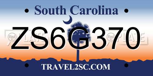 ZS6G370 South Carolina License Plate