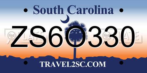 ZS6O330 South Carolina License Plate