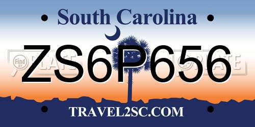 ZS6P656 South Carolina License Plate