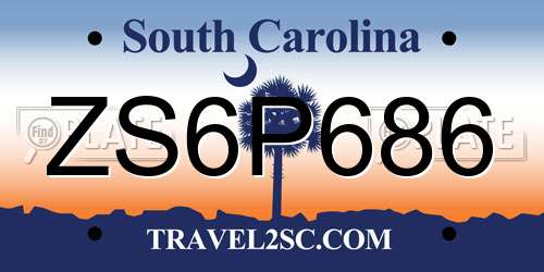 ZS6P686 South Carolina License Plate