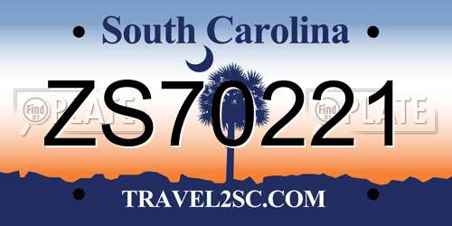 ZS70221 South Carolina License Plate