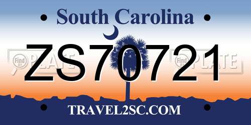 ZS70721 South Carolina License Plate
