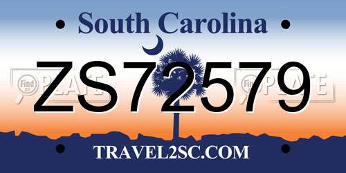 ZS72579 South Carolina License Plate