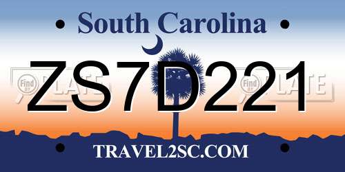 ZS7D221 South Carolina License Plate