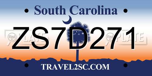 ZS7D271 South Carolina License Plate
