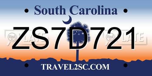 ZS7D721 South Carolina License Plate