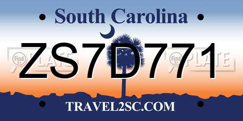 ZS7D771 South Carolina License Plate
