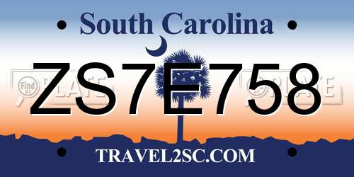 ZS7E758 South Carolina License Plate