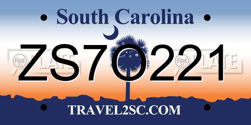 ZS7O221 South Carolina License Plate