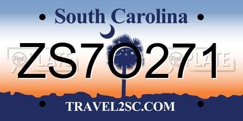 ZS7O271 South Carolina License Plate