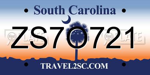 ZS7O721 South Carolina License Plate