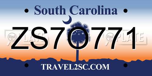 ZS7O771 South Carolina License Plate