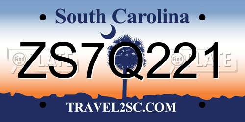 ZS7Q221 South Carolina License Plate