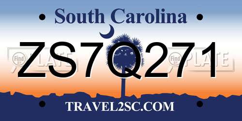 ZS7Q271 South Carolina License Plate
