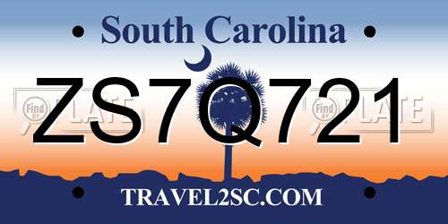 ZS7Q721 South Carolina License Plate
