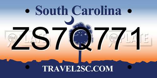 ZS7Q771 South Carolina License Plate