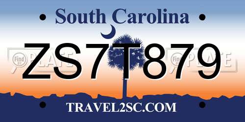 ZS7T879 South Carolina License Plate