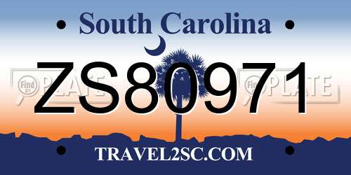 ZS80971 South Carolina License Plate