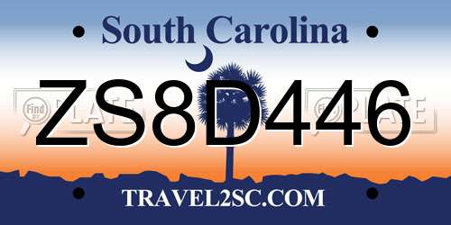 ZS8D446 South Carolina License Plate