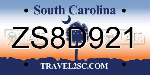 ZS8D921 South Carolina License Plate
