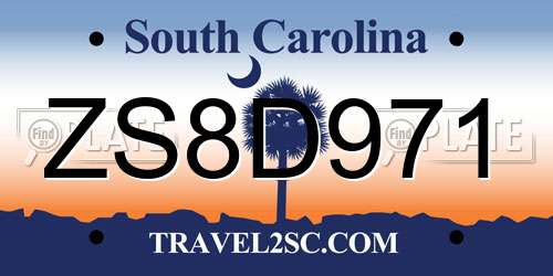 ZS8D971 South Carolina License Plate