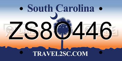ZS8O446 South Carolina License Plate