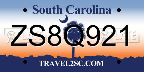 ZS8Q921 South Carolina License Plate