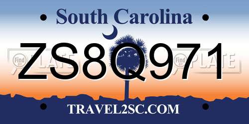 ZS8Q971 South Carolina License Plate
