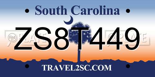 ZS8T449 South Carolina License Plate