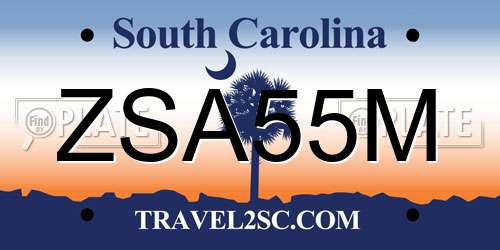 ZSA55M South Carolina License Plate