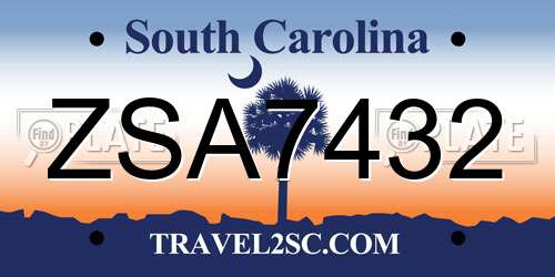 ZSA7432 South Carolina License Plate