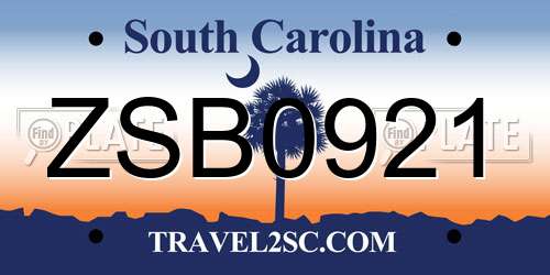ZSB0921 South Carolina License Plate