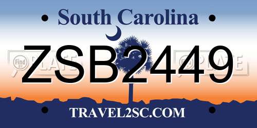 ZSB2449 South Carolina License Plate