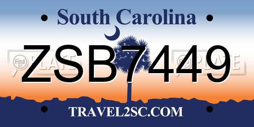 ZSB7449 South Carolina License Plate