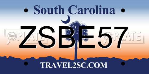 ZSBE57 South Carolina License Plate