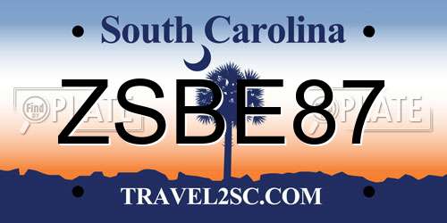 ZSBE87 South Carolina License Plate
