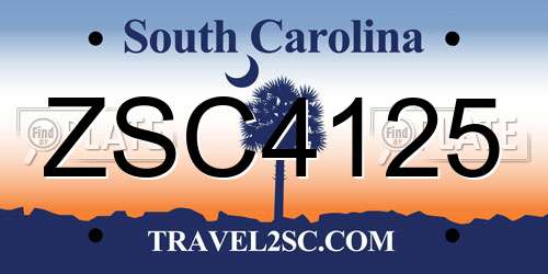 ZSC4125 South Carolina License Plate