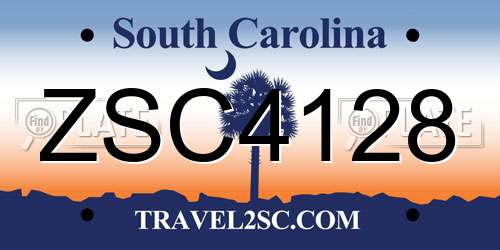 ZSC4128 South Carolina License Plate