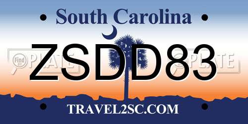 ZSDD83 South Carolina License Plate