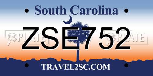ZSE752 South Carolina License Plate
