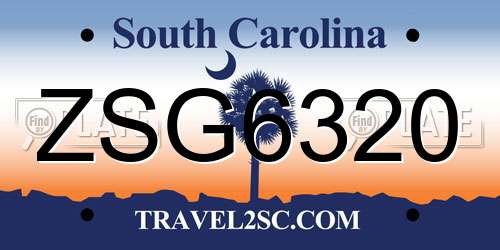ZSG6320 South Carolina License Plate