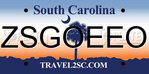 ZSGOEEO South Carolina License Plate