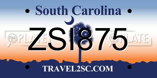 ZSI875 South Carolina License Plate