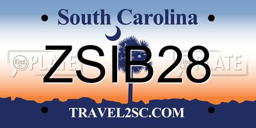 ZSIB28 South Carolina License Plate