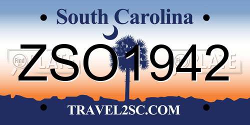 ZSO1942 South Carolina License Plate