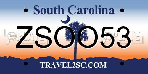 ZSOO53 South Carolina License Plate