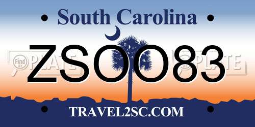 ZSOO83 South Carolina License Plate