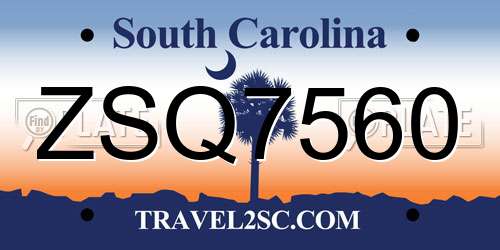 ZSQ7560 South Carolina License Plate