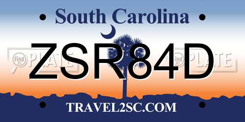 ZSR84D South Carolina License Plate